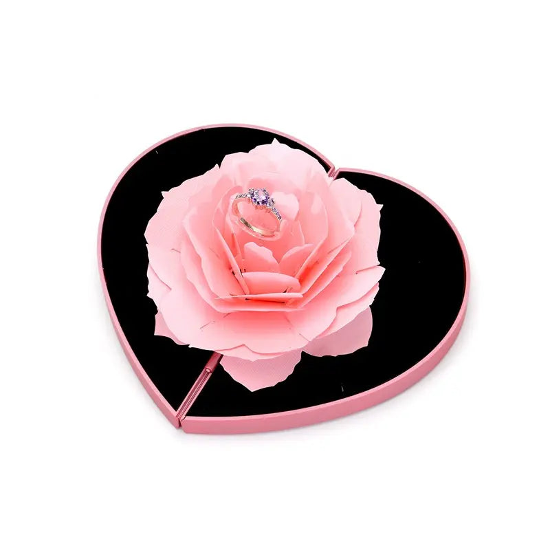 Heart Shaped Rose Flower Pop Up Ring Box