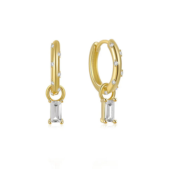 Cassie Crystal White 18K Gold Plated Sterling Silver Huggie Hoops Earrings