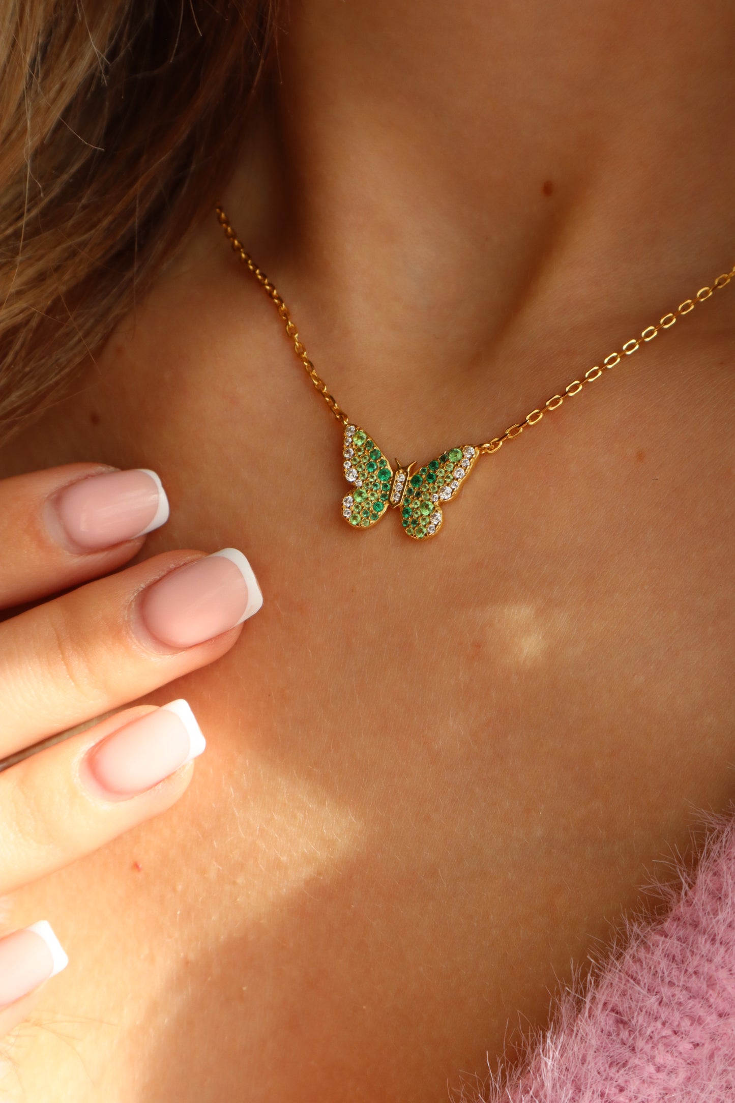 Load image into Gallery viewer, Emerald Painted Lady Butterfly Sterling Silver Necklace - Lyna London
