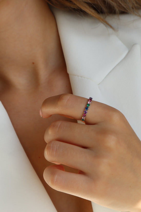 Sally Colourful Sterling Silver Adjustable Ring