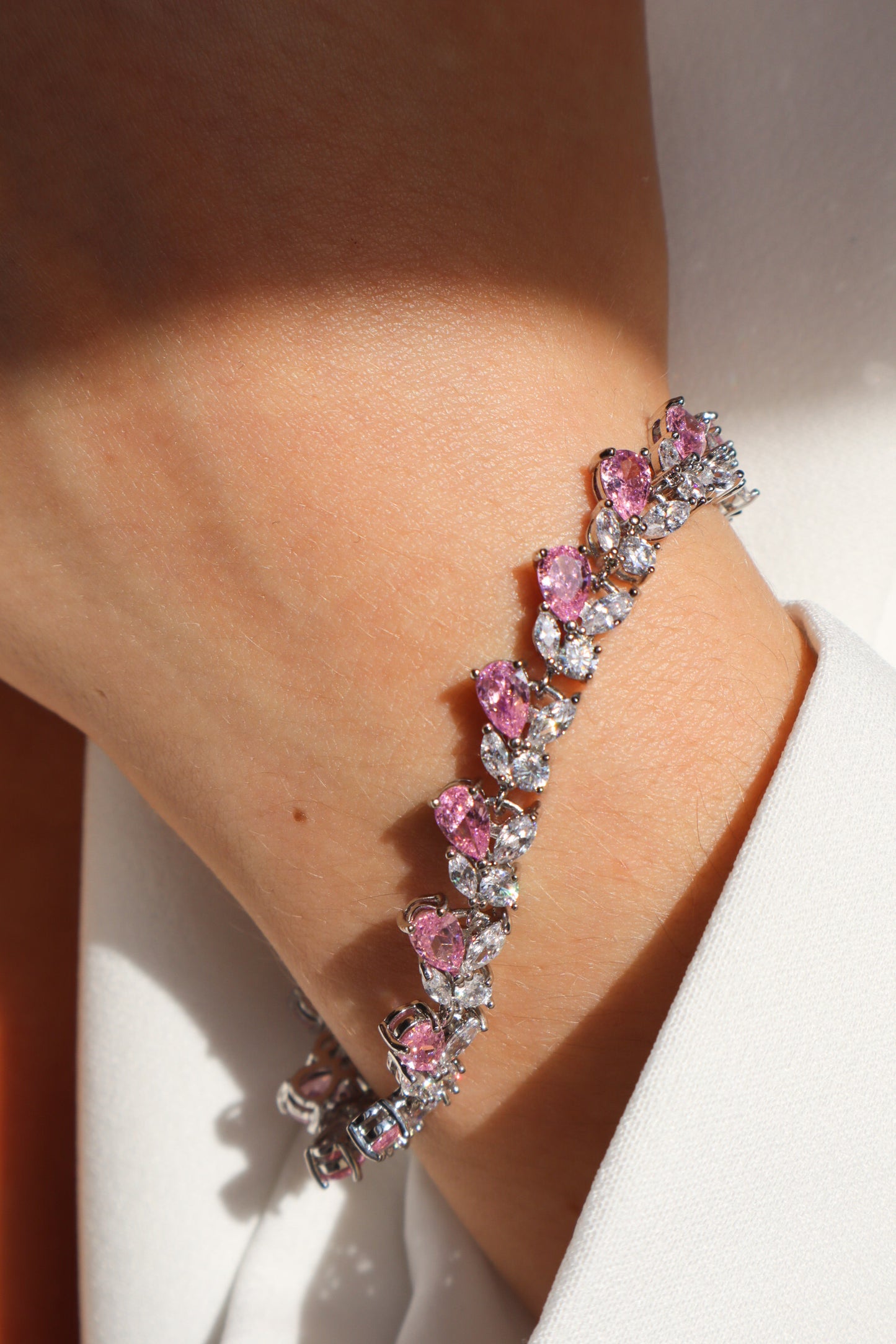 Nadira Pink & White Stones Adjustable Bracelet