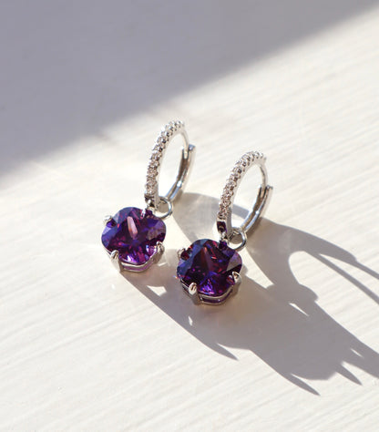 Davina Amethyst Stone Sterling Silver Huggie Hoop Earrings