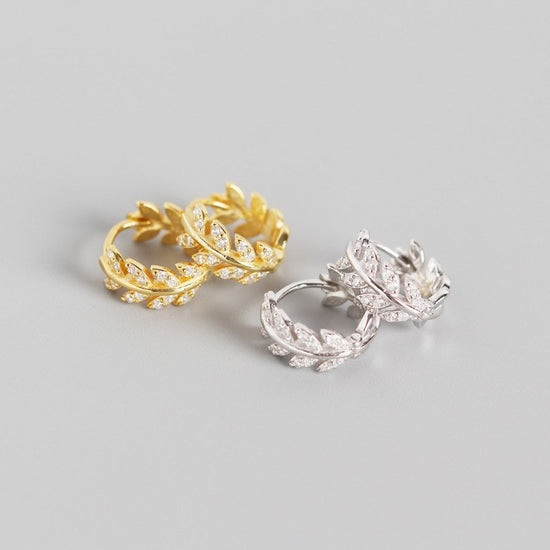 Load image into Gallery viewer, Small Leaf 18K Gold Plated Sterling Silver Hoops
