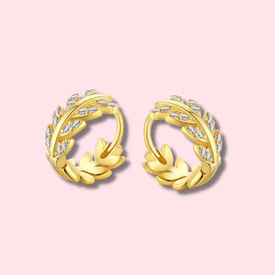 Load image into Gallery viewer, Small Leaf 18K Gold Plated Sterling Silver Hoops
