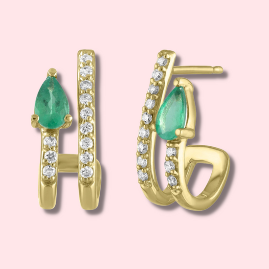 Load image into Gallery viewer, Salma Emerald 18K Gold Plated Sterling Silver Earrings
