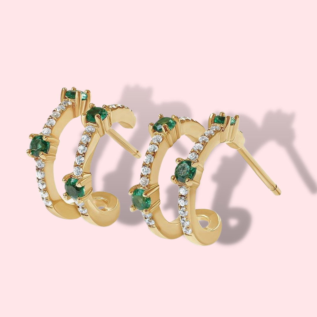 Load image into Gallery viewer, Emery Emerald 18K Gold Plated Sterling Silver Earrings

