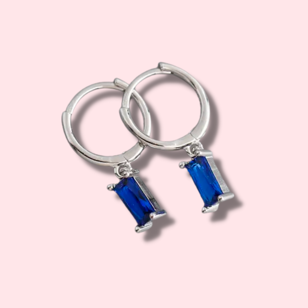 Load image into Gallery viewer, Olivia Royal Blue Sterling Silver Huggie Hoop Earrings
