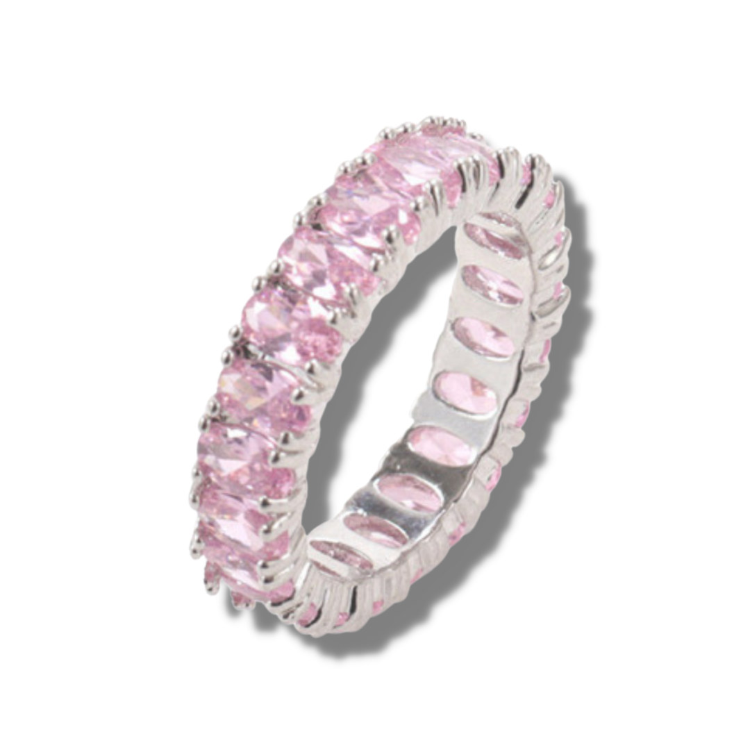 Mila Pink Crystals Silver Plated Ring